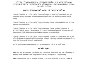 Quyết định 807/QĐ-BTTTT 2022 công bố thủ tục hành chính lĩnh vực viễn thông và internet