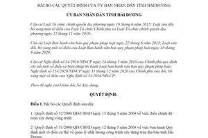 Quyết định 06/2022/QĐ-UBND bãi bỏ các Quyết định Ủy ban nhân dân tỉnh Hải Dương