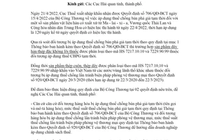 Công văn 3091/TXNK-CST 2022 áp dụng thuế phòng vệ thương mại