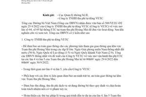 Công văn 2375/TCĐBVN-KHCN,MT&HTQT 2022 vận hành hệ thống thu phí tự động làn 4 5 Hoàng Mai