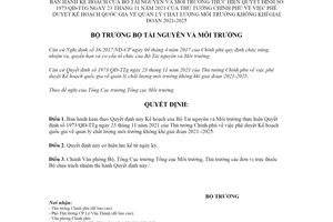 Quyết định 891/QĐ-BTNMT 2022 Kế hoạch thực hiện Quyết định 1973/QĐ-TTg