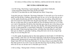 Công điện 398/CĐ-TTg 2022 tăng cường phòng chống đuối nước trẻ em