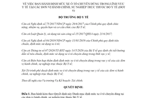 Quyết định 1071/QĐ-BYT 2022 định mức xe ô tô chuyên dùng lĩnh vực y tế tại đơn vị hành chính