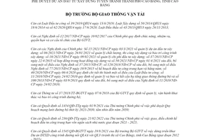 Quyết định 578/QĐ-BGTVT 2022 Dự án đầu tư xây dựng tuyến tránh thành phố Cao Bằng